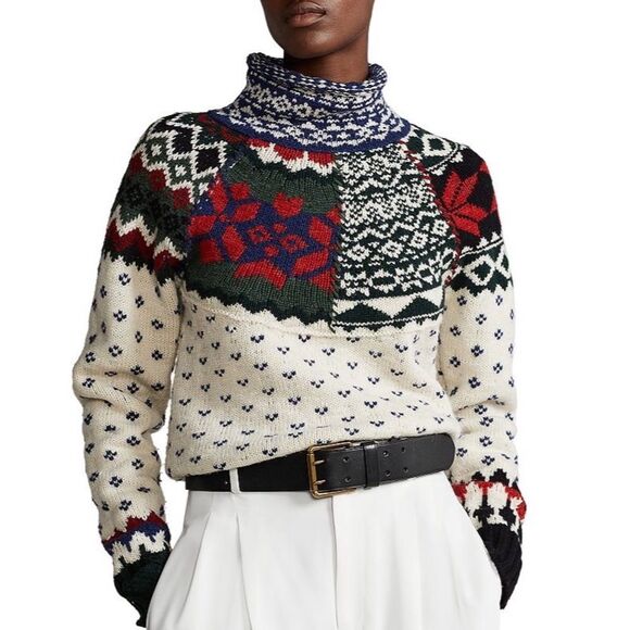 Polo by Ralph Lauren Mixed Print Turtleneck Sweater, Size XS - Picture 1 of 16
